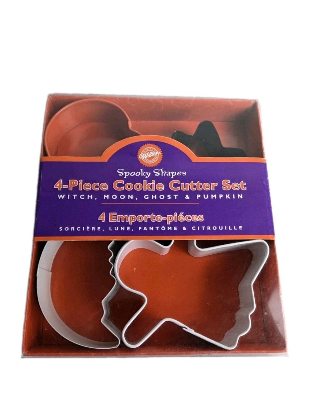 Vtg WILTON Spooky 4pc COOKIE CUTTER SET Witch GHOST Moon PUMPKIN Halloween NEW